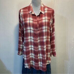#0252 She + Sky Red Plaid Tunic w/ Button Cuffs-S